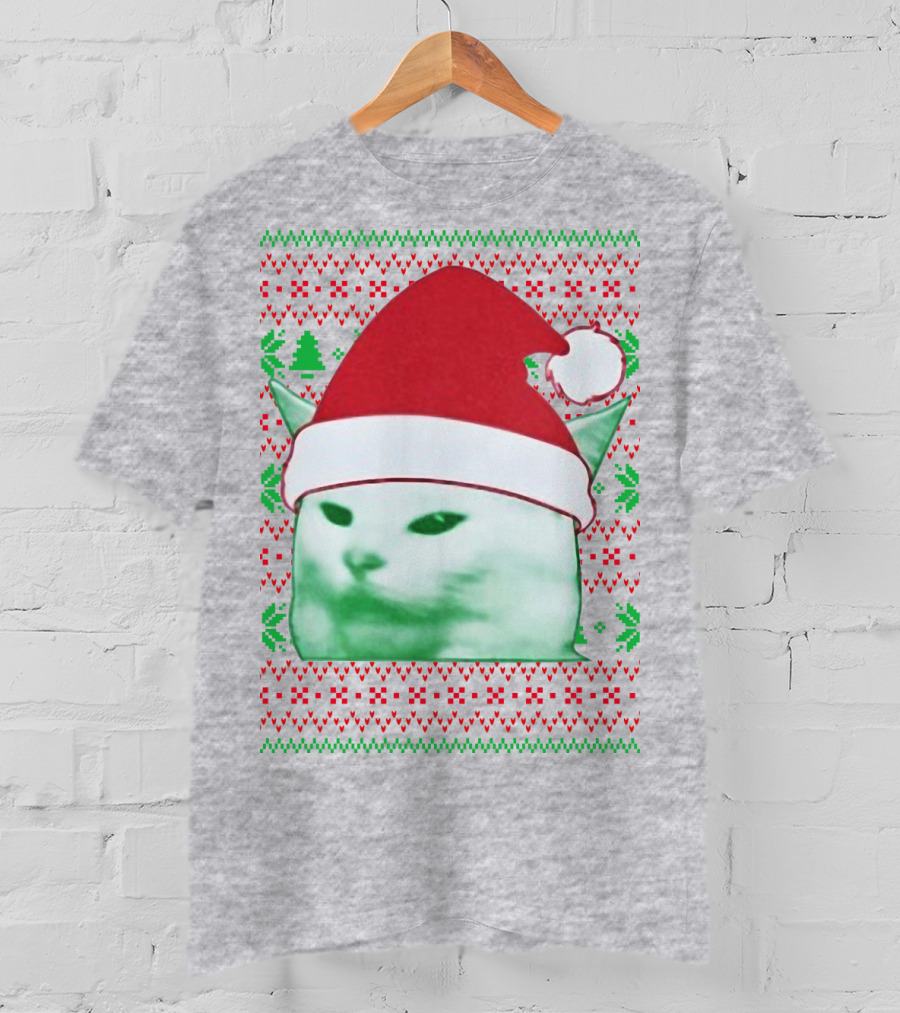 Santa Hat Cat Meme Christmas Pattern Raglan T-Shirt