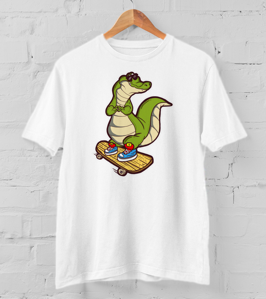 Crocodile Skates On Skateboard With Sneakers And Sunglasses T-Shirt