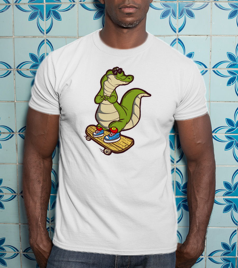 Crocodile Skates On Skateboard With Sneakers And Sunglasses T-Shirt