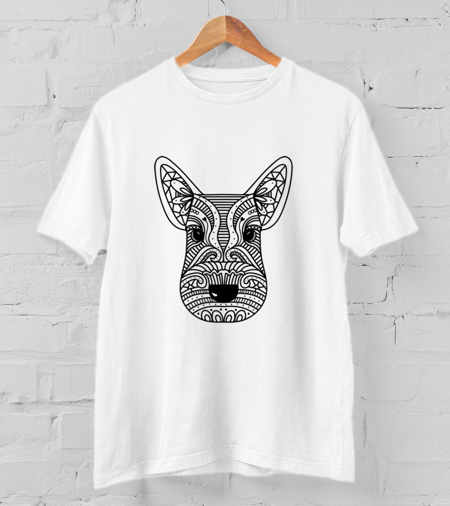 Intricate Hand Drawn Black Line Dog Face T-Shirt