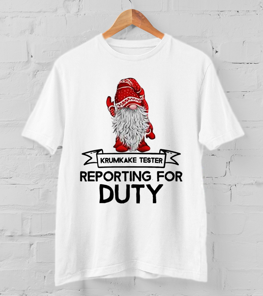 Krumkake Tester Reporting For Duty Christmas Gnome Festive Red Hat T-Shirt