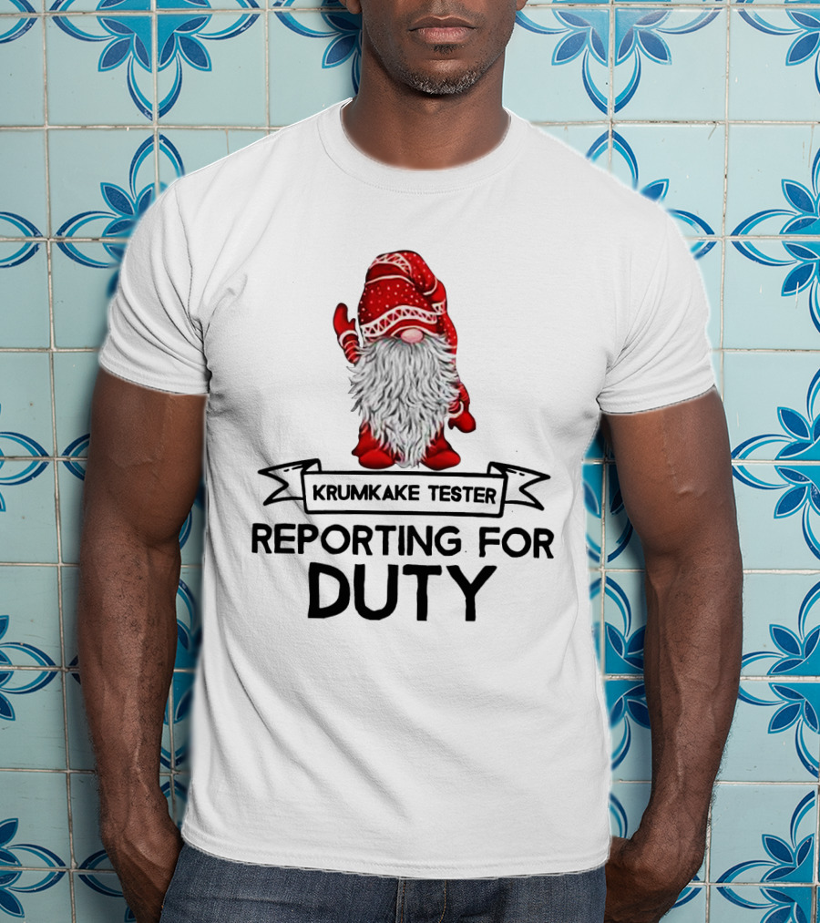 Krumkake Tester Reporting For Duty Christmas Gnome Festive Red Hat T-Shirt