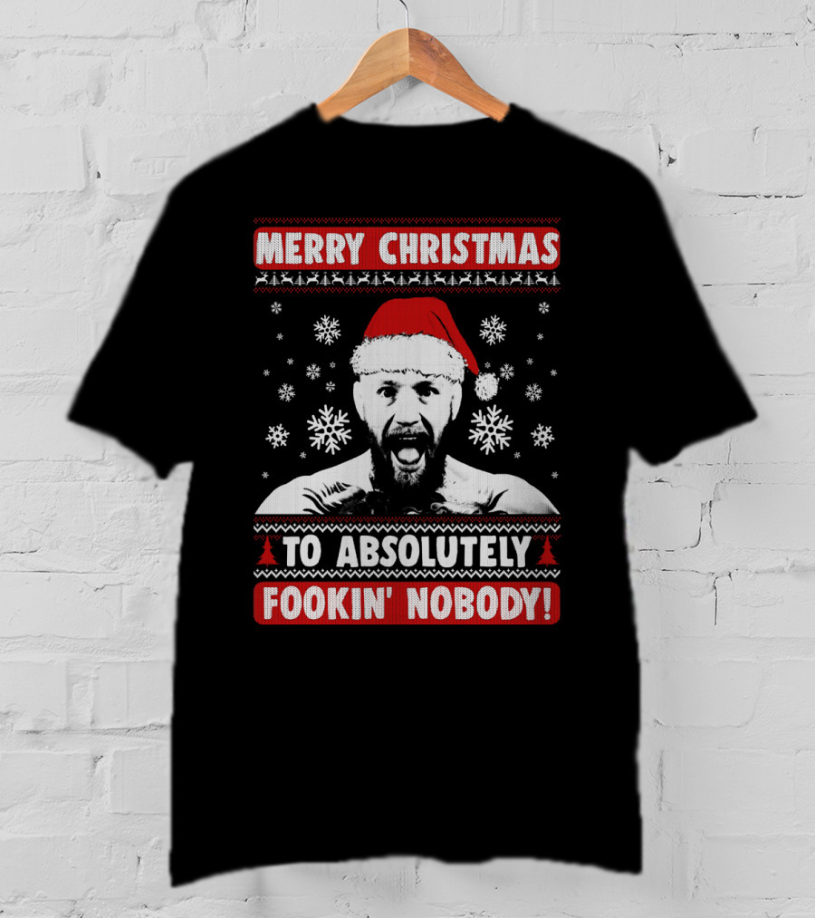 Merry Christmas To Absolutely Fookin' Nobody Santa Hat And Snowflakes T-Shirt