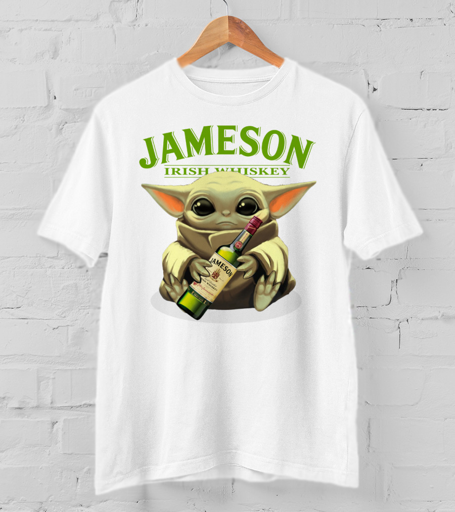 Jameson Irish Whiskey Baby Yoda Holding Whiskey Bottle T-Shirt