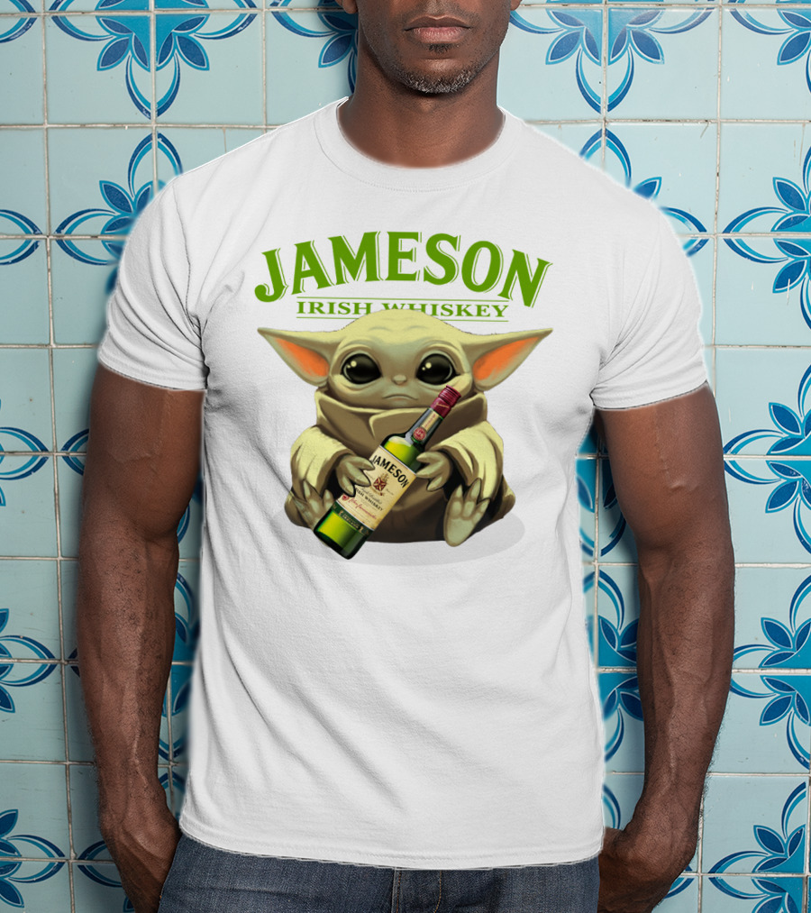Jameson Irish Whiskey Baby Yoda Holding Whiskey Bottle T-Shirt