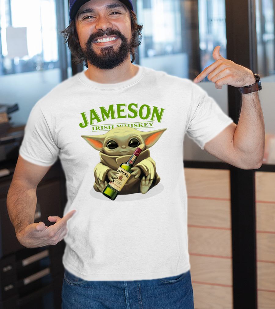 Jameson Irish Whiskey Baby Yoda Holding Whiskey Bottle T-Shirt
