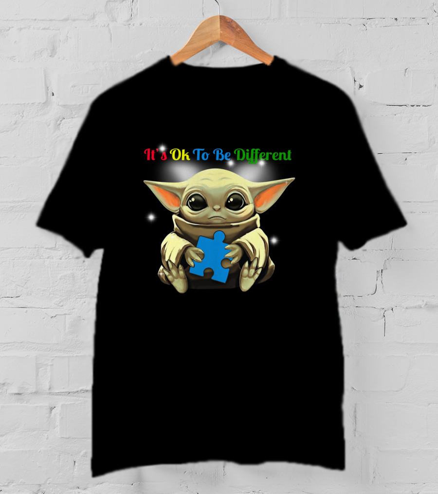 Baby Yoda It's Ok To Be Different Autism Puzzle Piece T-Shirt