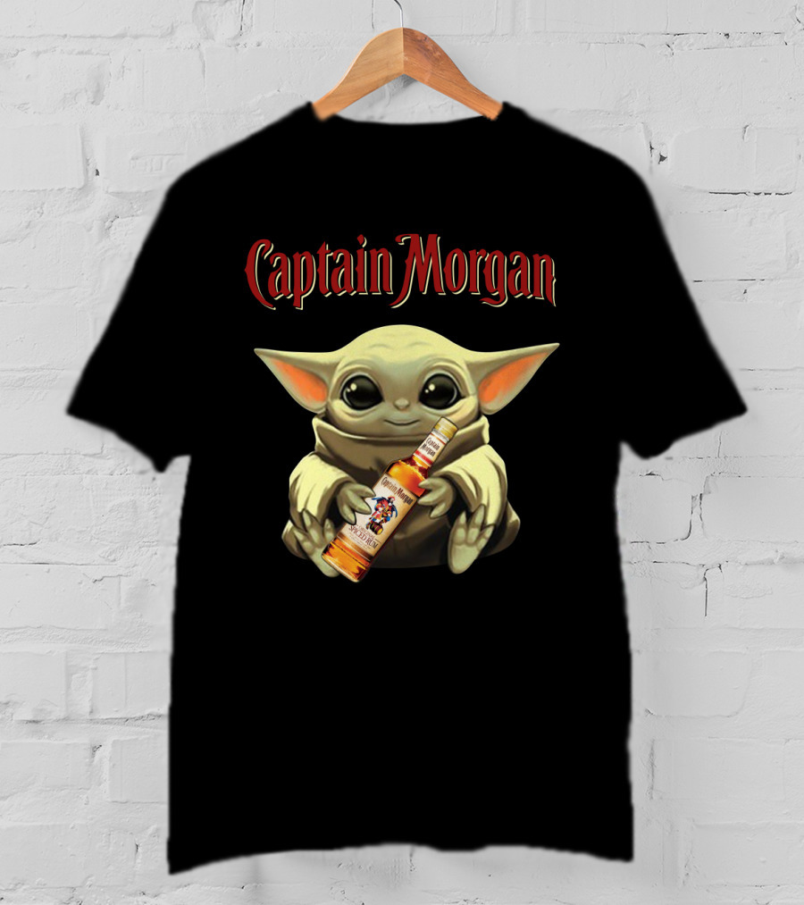 Captain Morgan Baby Yoda Holding Rum Bottle T-Shirt
