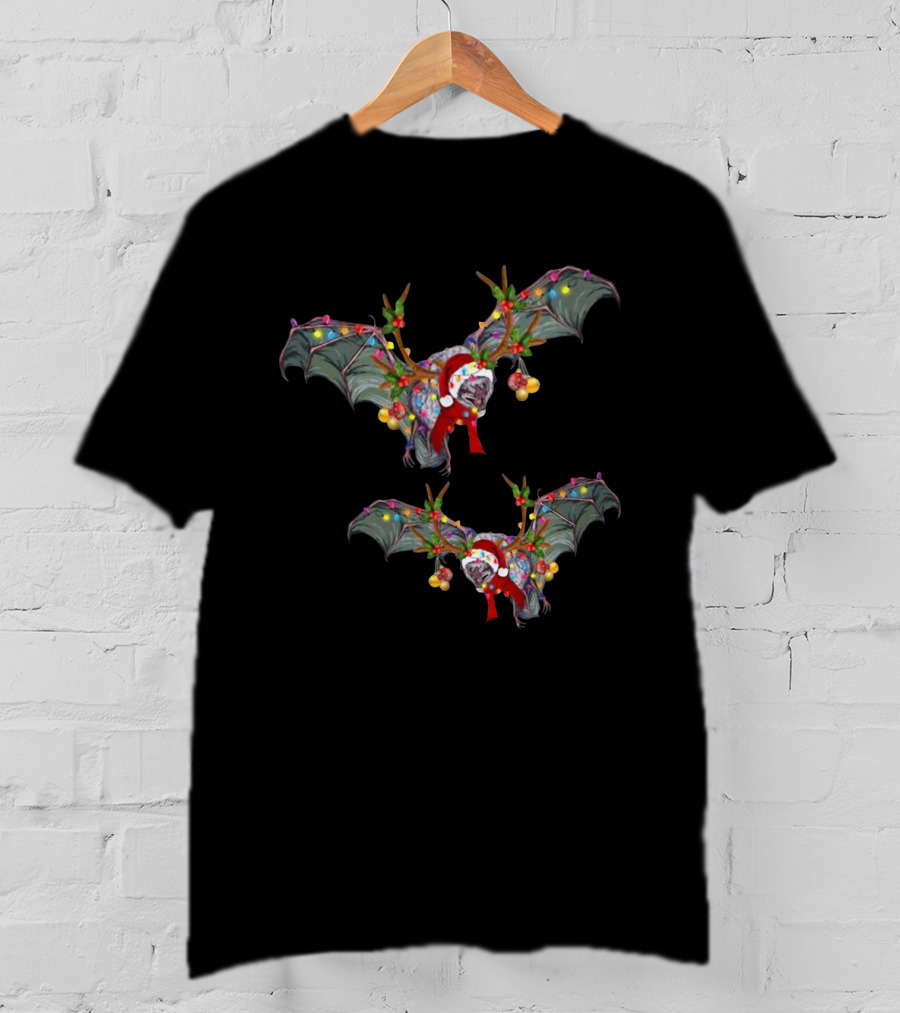 Santa Reindeer Bat With Festive Lights T-Shirt