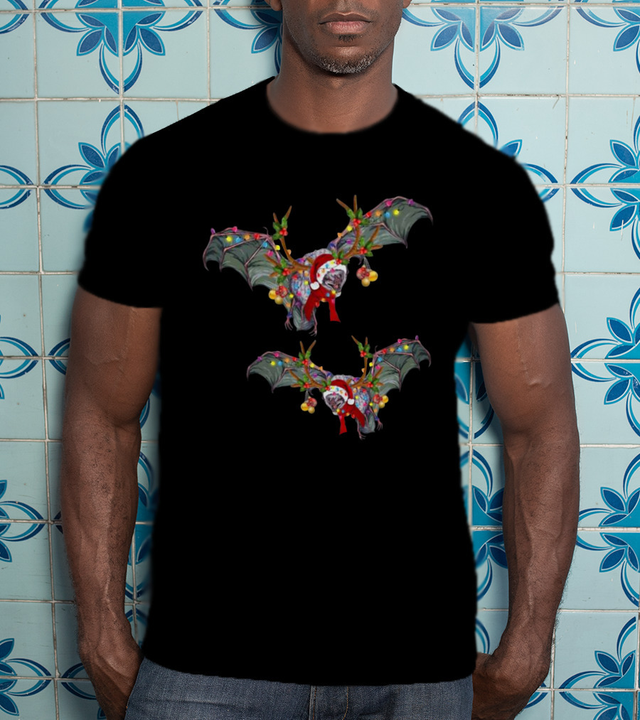 Santa Reindeer Bat With Festive Lights T-Shirt