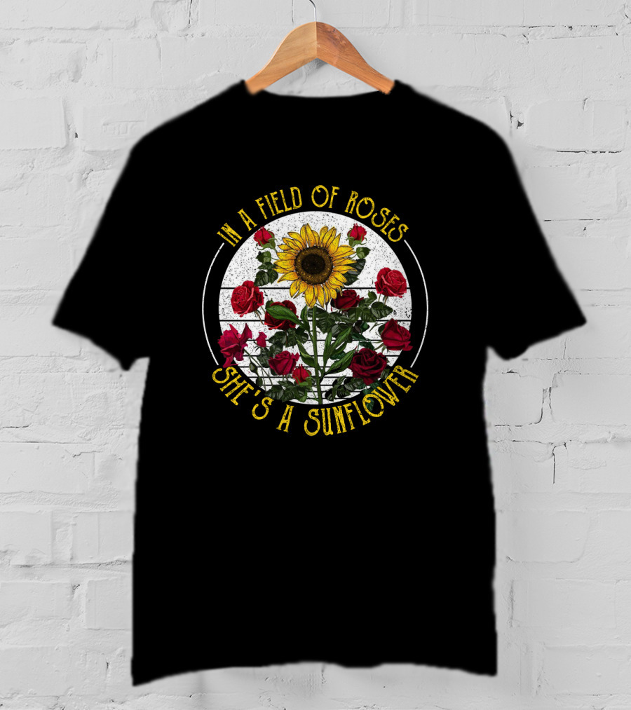 In A Field Of Roses She's A Sunflower Floral Contrast T-Shirt