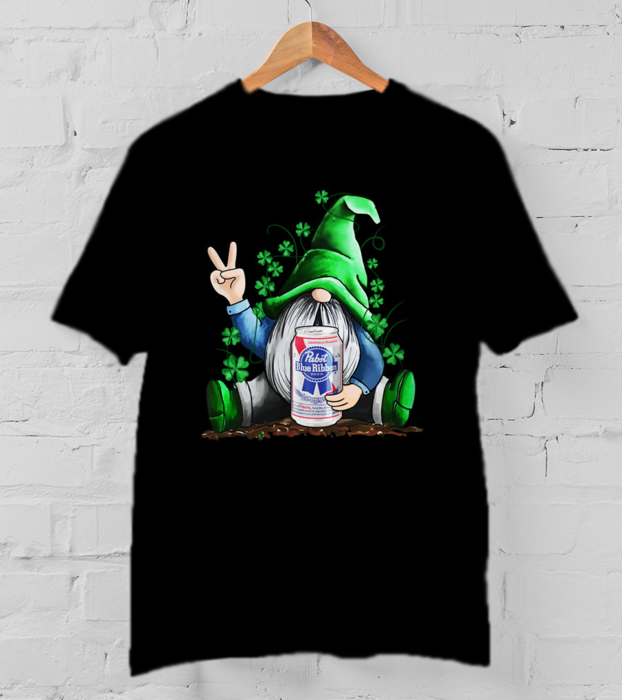 Pabst Blue Ribbon Irish Gnome St Patrick's Day Shamrocks T-Shirt