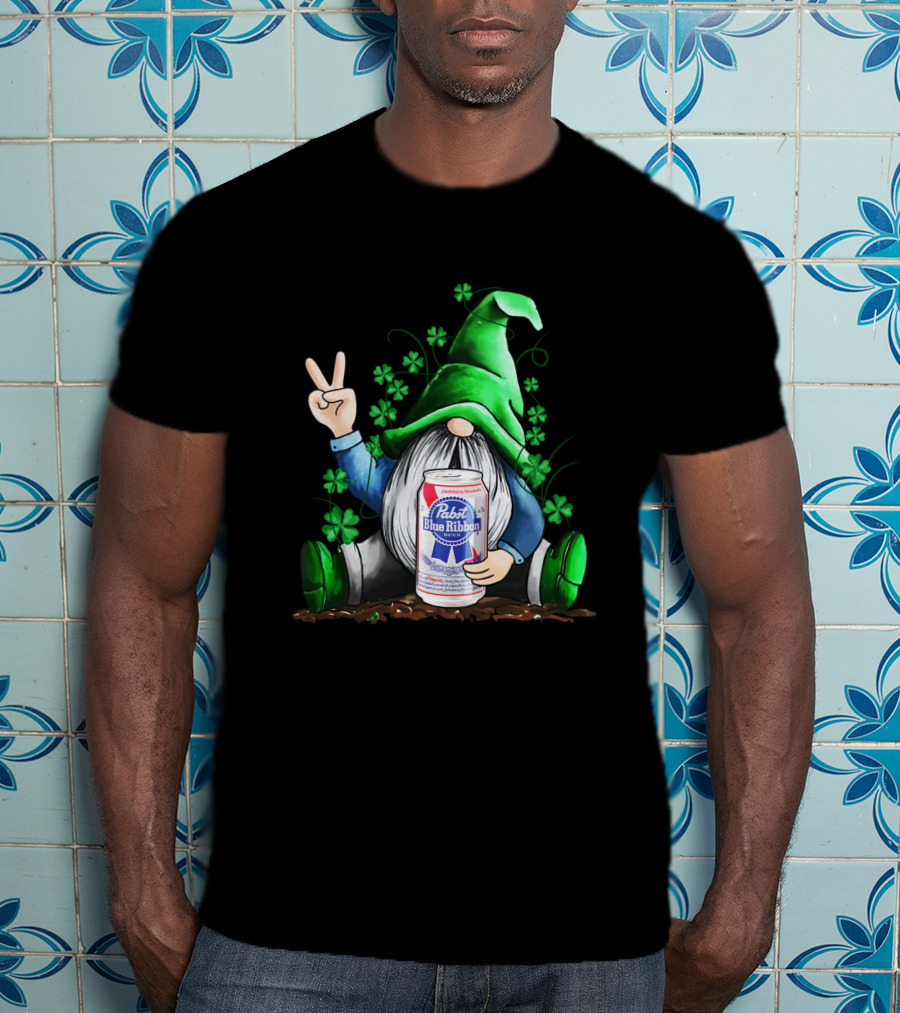 Pabst Blue Ribbon Irish Gnome St Patrick's Day Shamrocks T-Shirt