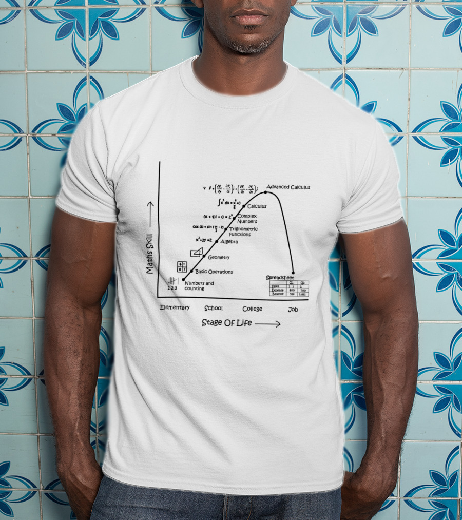 Maths Skill Progression From Elementary To Job With Numbers Geometry Algebra Calculus And Spreadsheets T-Shirt
