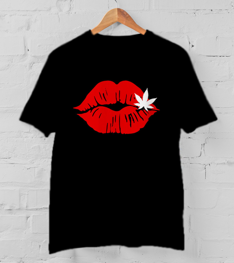Red Lips Cannabis Weed Leaf T-Shirt