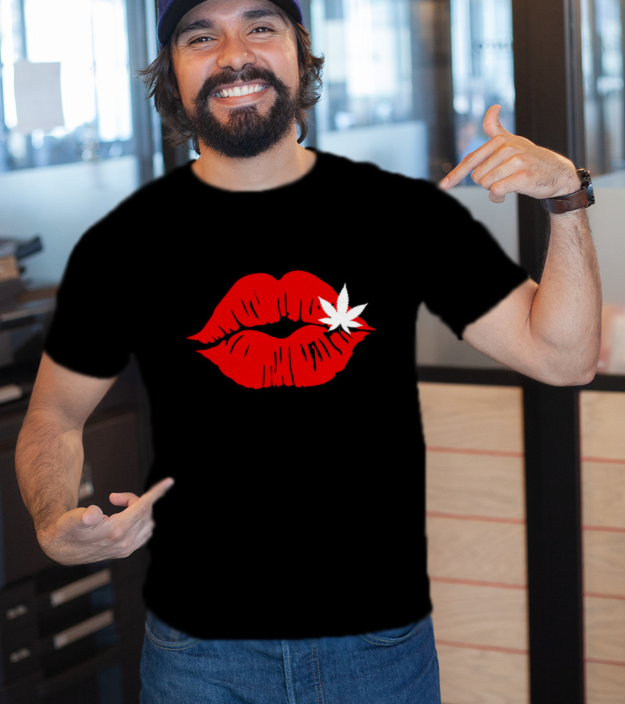 Red Lips Cannabis Weed Leaf T-Shirt