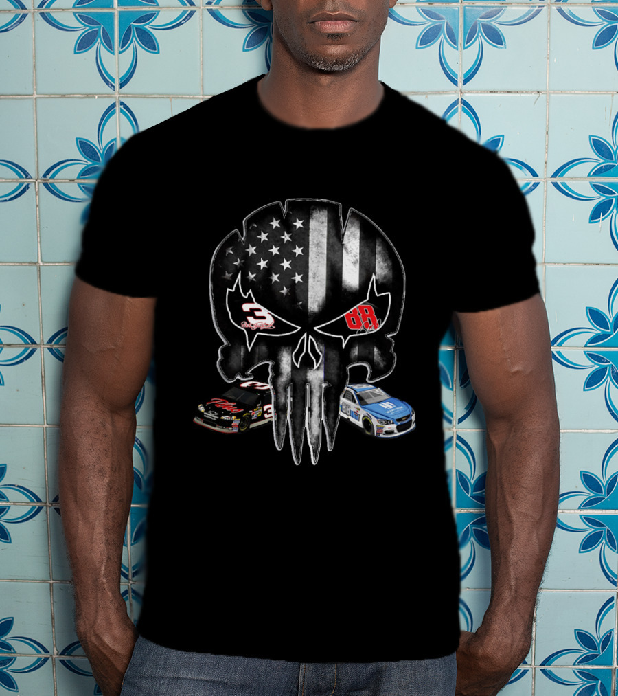 Dale Earnhardt 3 Punisher Skull American Flag Racing Cars 88 T-Shirt