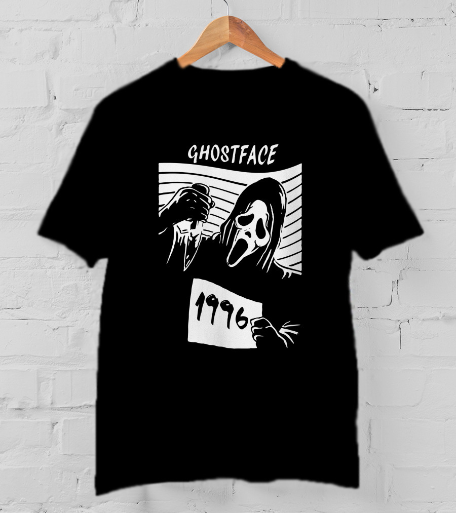 Ghostface 1996 Classic Movie Icon With Knife And Hooded Mask T-Shirt