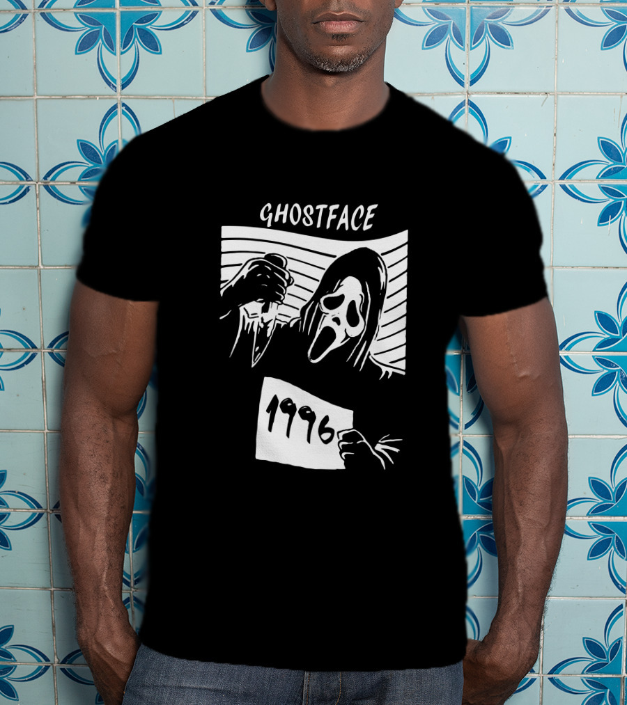 Ghostface 1996 Classic Movie Icon With Knife And Hooded Mask T-Shirt