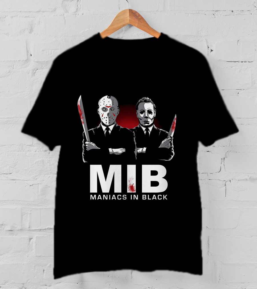 MIB Maniacs In Black Jason Voorhees Michael Myers Horror Crossover T-Shirt