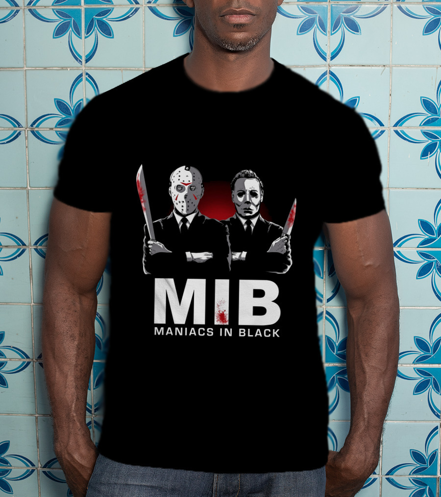 MIB Maniacs In Black Jason Voorhees Michael Myers Horror Crossover T-Shirt