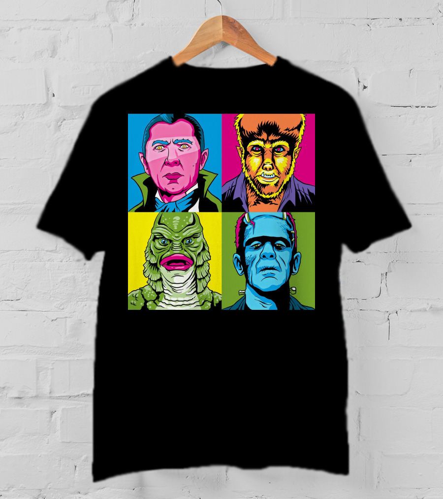 Dracula Frankenstein Wolfman Creature Horror Pop Art Icons T-Shirt
