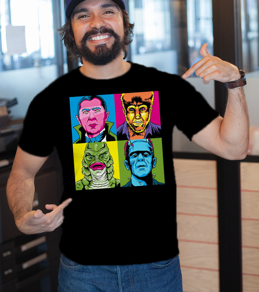 Dracula Frankenstein Wolfman Creature Horror Pop Art Icons T-Shirt