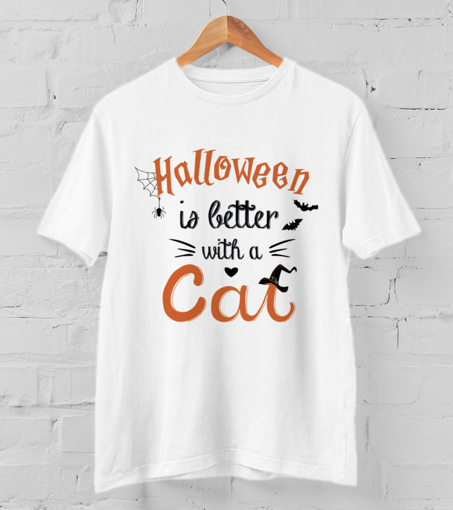 Halloween Is Better With A Cat Spider Bat Hat T-Shirt