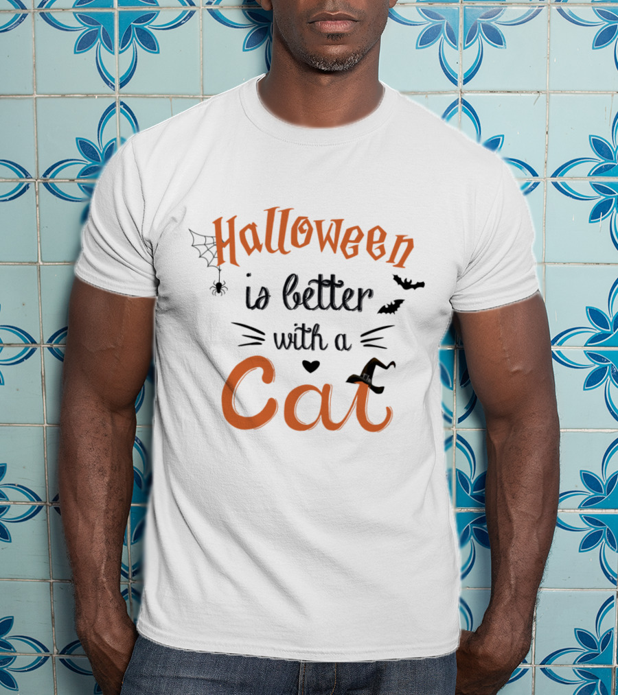 Halloween Is Better With A Cat Spider Bat Hat T-Shirt