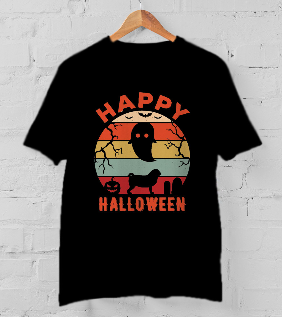 Happy Halloween Pug Dog Ghost Pumpkin T-Shirt