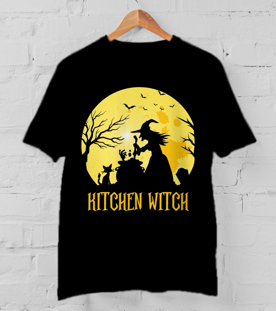 Kitchen Witch Halloween Silhouette Moon Cooking Potion T-Shirt