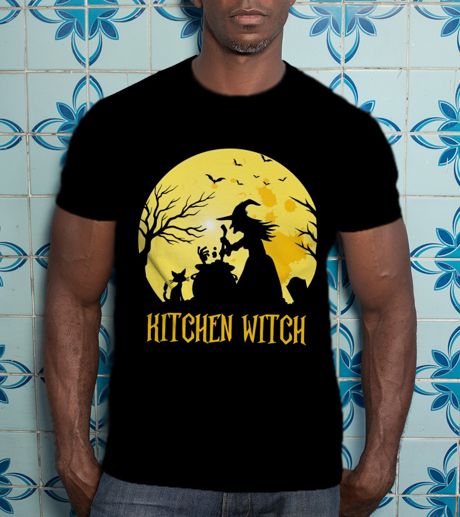 Kitchen Witch Halloween Silhouette Moon Cooking Potion T-Shirt