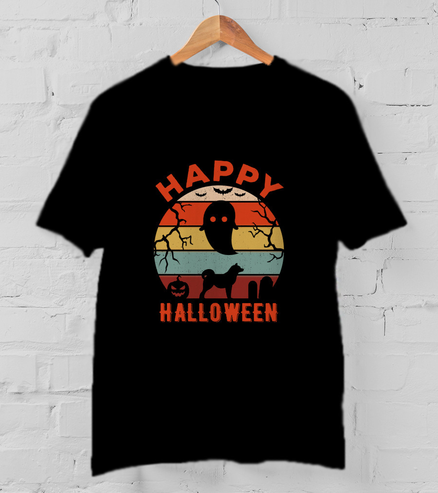 Happy Halloween Akita Ghost Pumpkin T-Shirt
