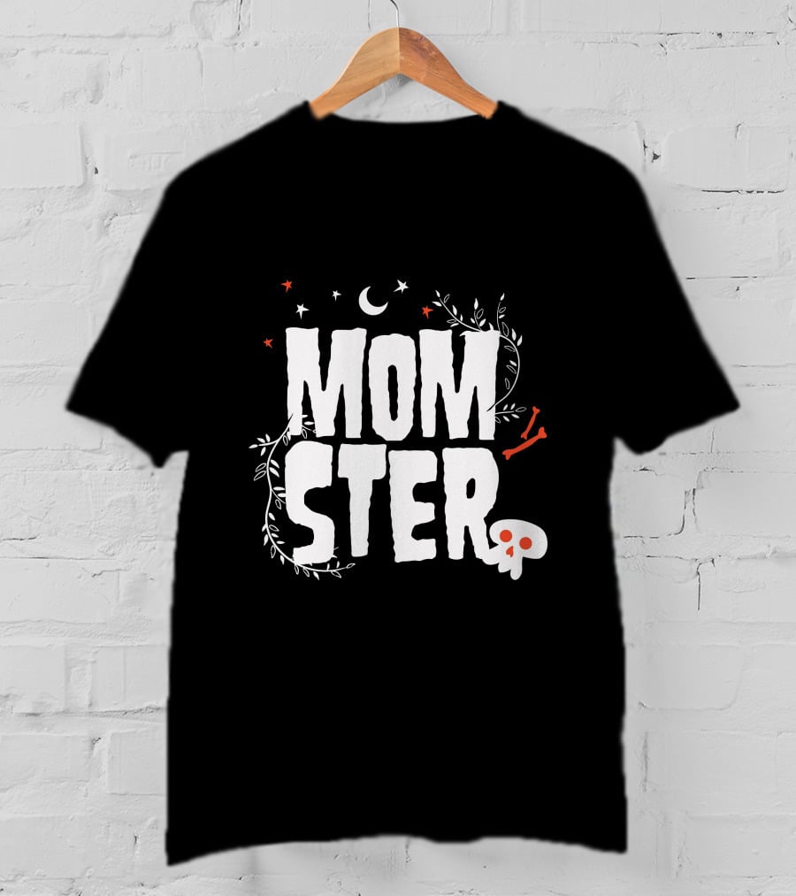 MOMSTER Halloween Mother Monster With Skull Moon And Stars T-Shirt