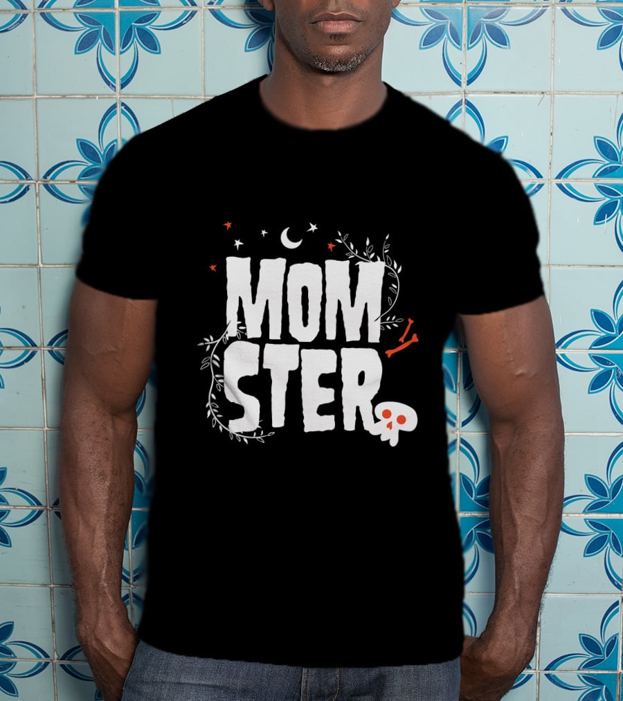 MOMSTER Halloween Mother Monster With Skull Moon And Stars T-Shirt