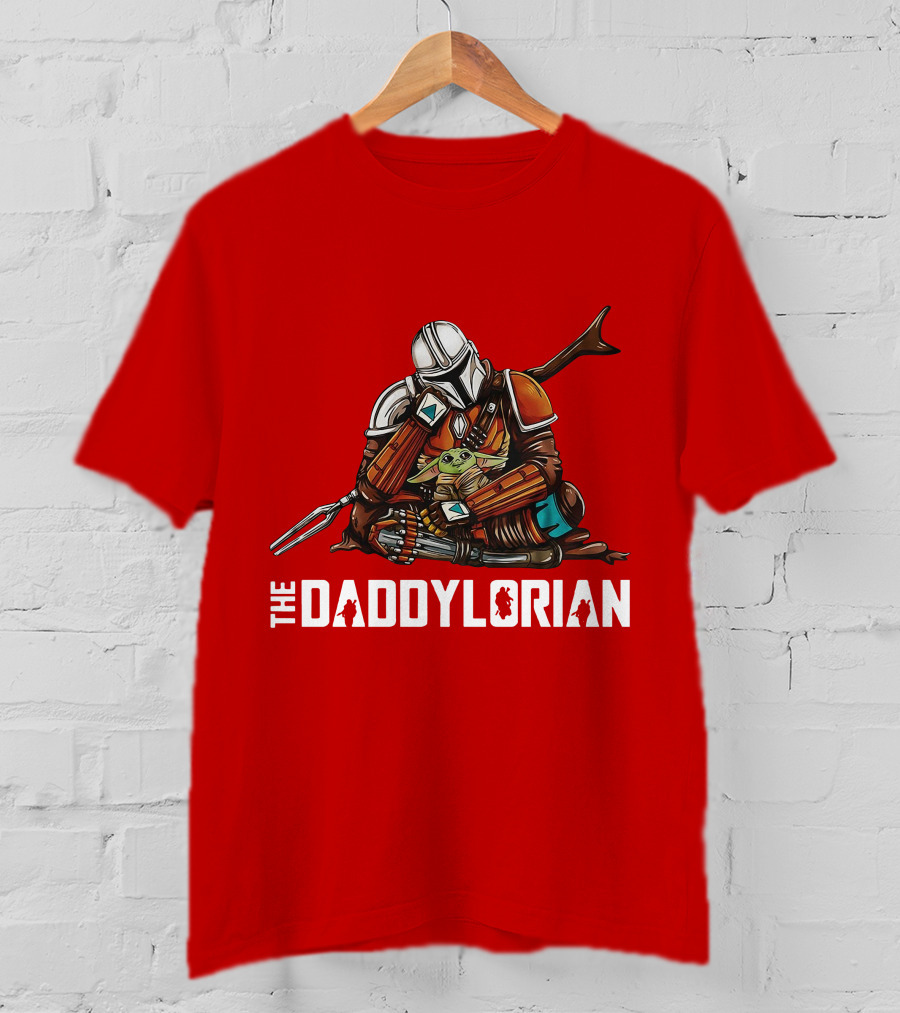 The Daddy Lorian Star Wars Mandalorian With Baby Yoda Grogu Hugging T-Shirt