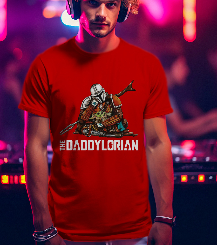 The Daddy Lorian Star Wars Mandalorian With Baby Yoda Grogu Hugging T-Shirt