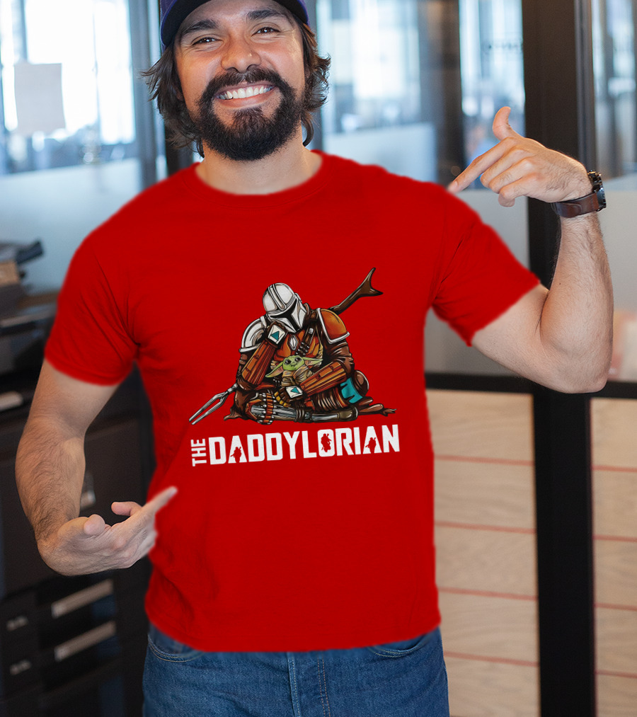 The Daddy Lorian Star Wars Mandalorian With Baby Yoda Grogu Hugging T-Shirt