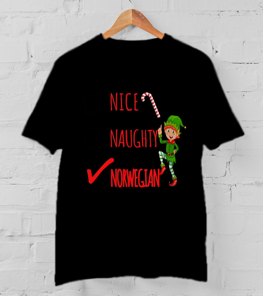 Nice Naughty Norwegian Elf Christmas Checklist T-Shirt