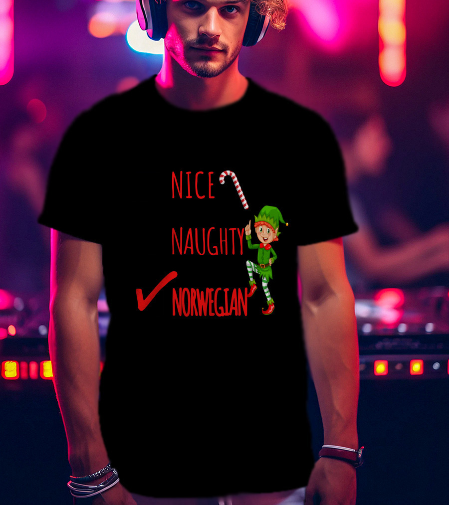 Nice Naughty Norwegian Elf Christmas Checklist T-Shirt