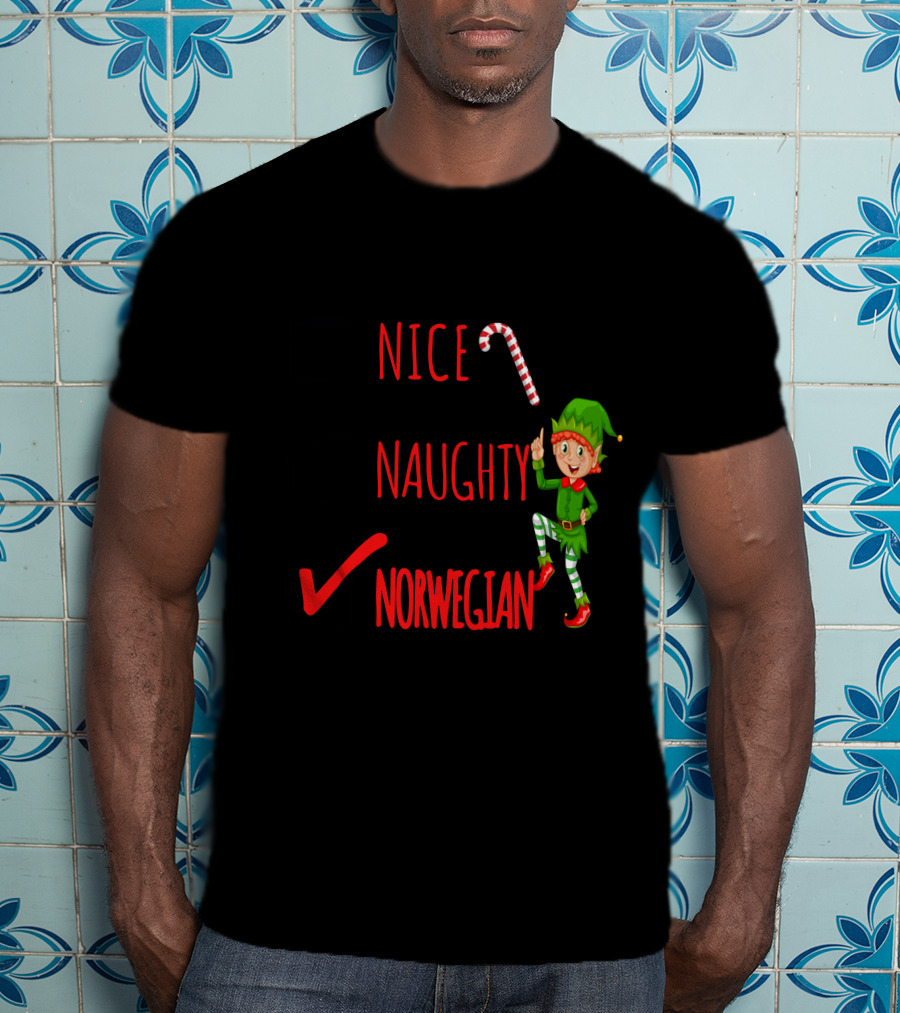 Nice Naughty Norwegian Elf Christmas Checklist T-Shirt