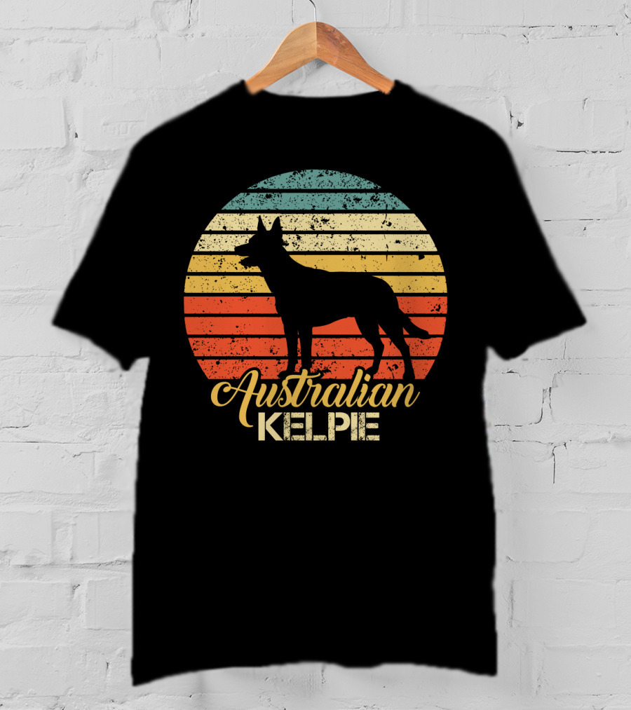 Retro Australian Kelpie Silhouette With Vintage Stripes T-Shirt