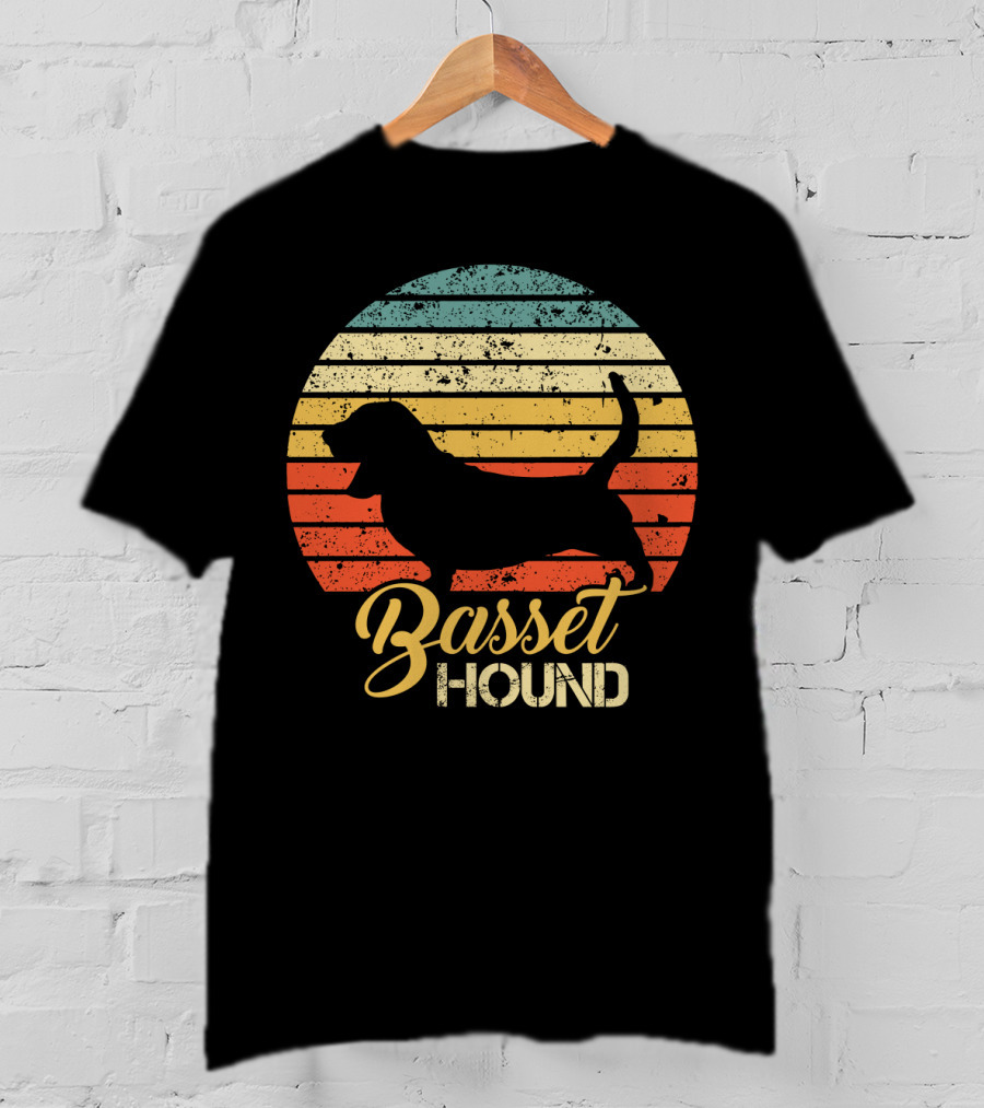 Retro Basset Hound Silhouette In Vintage Sunset T-Shirt