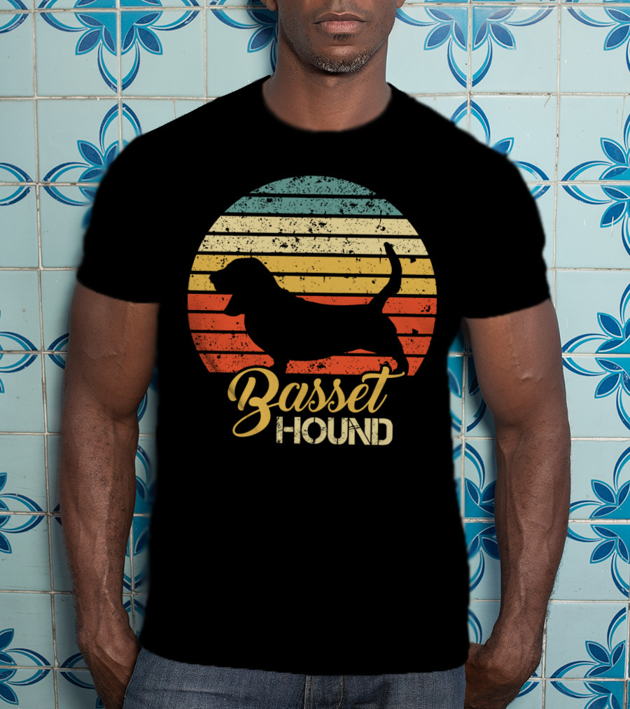Retro Basset Hound Silhouette In Vintage Sunset T-Shirt