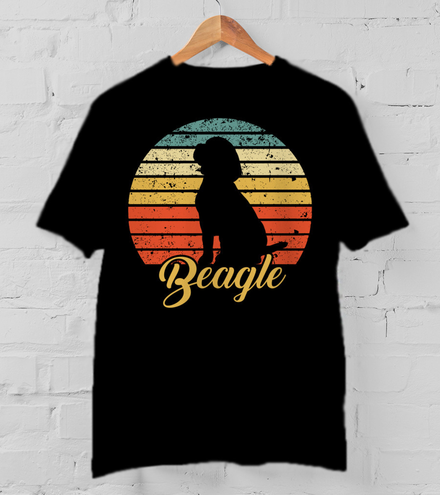 Vintage Beagle Silhouette With Retro Sunset Stripes T-Shirt