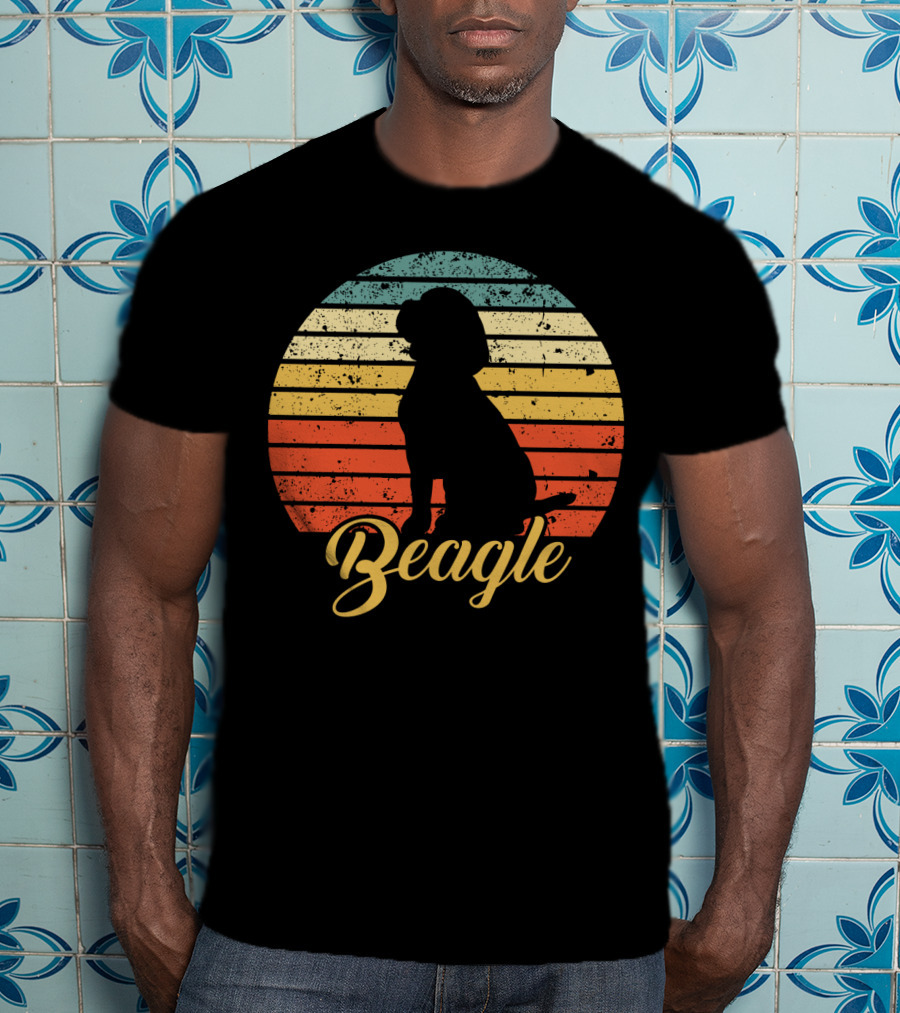 Vintage Beagle Silhouette With Retro Sunset Stripes T-Shirt