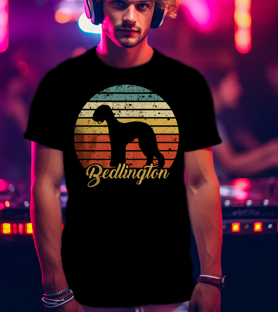 Retro Vintage Bedlington Silhouette Sunset T-Shirt