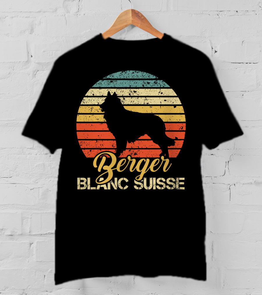 Retro Sunset Silhouette Berger Blanc Suisse Text T-Shirt