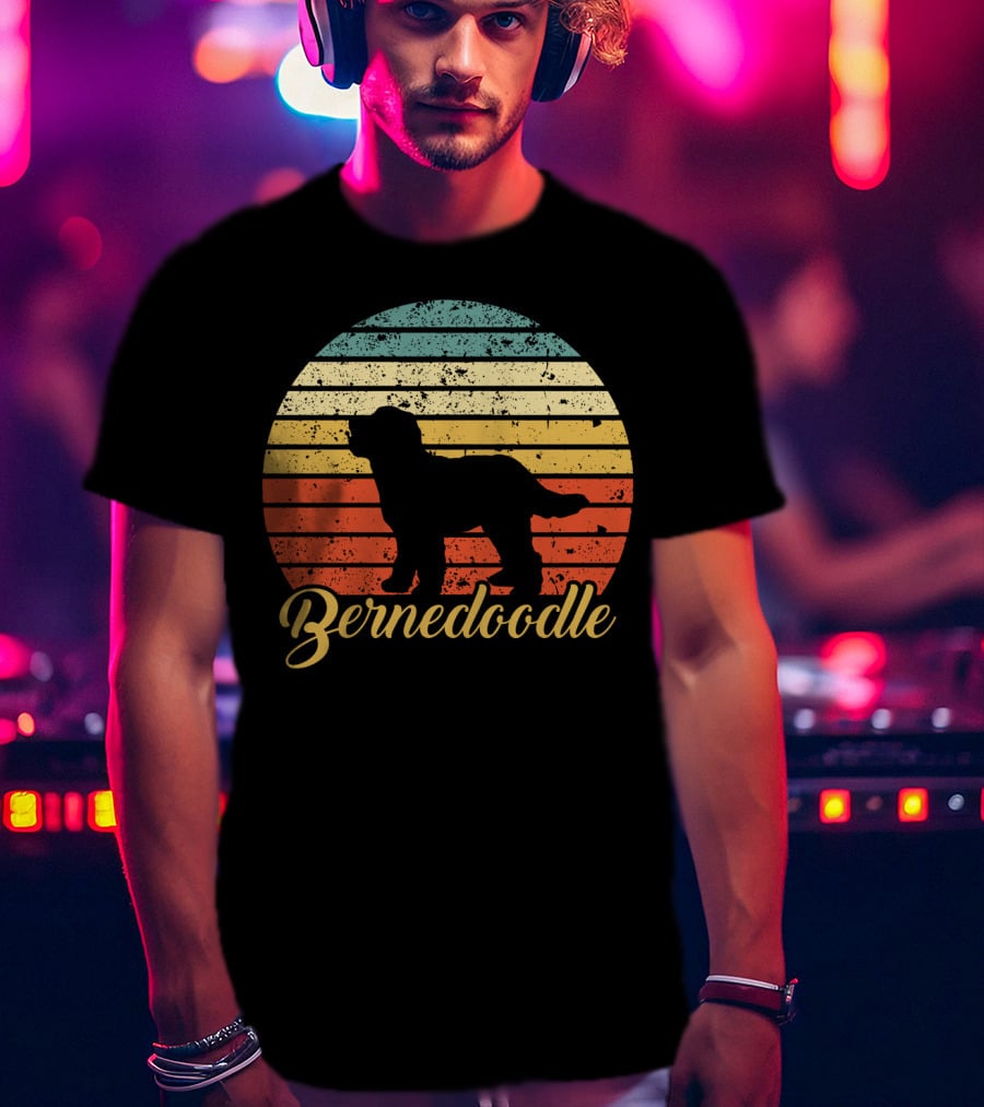 Retro Striped Bernedoodle T-Shirt