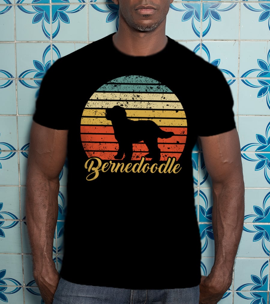 Retro Striped Bernedoodle T-Shirt